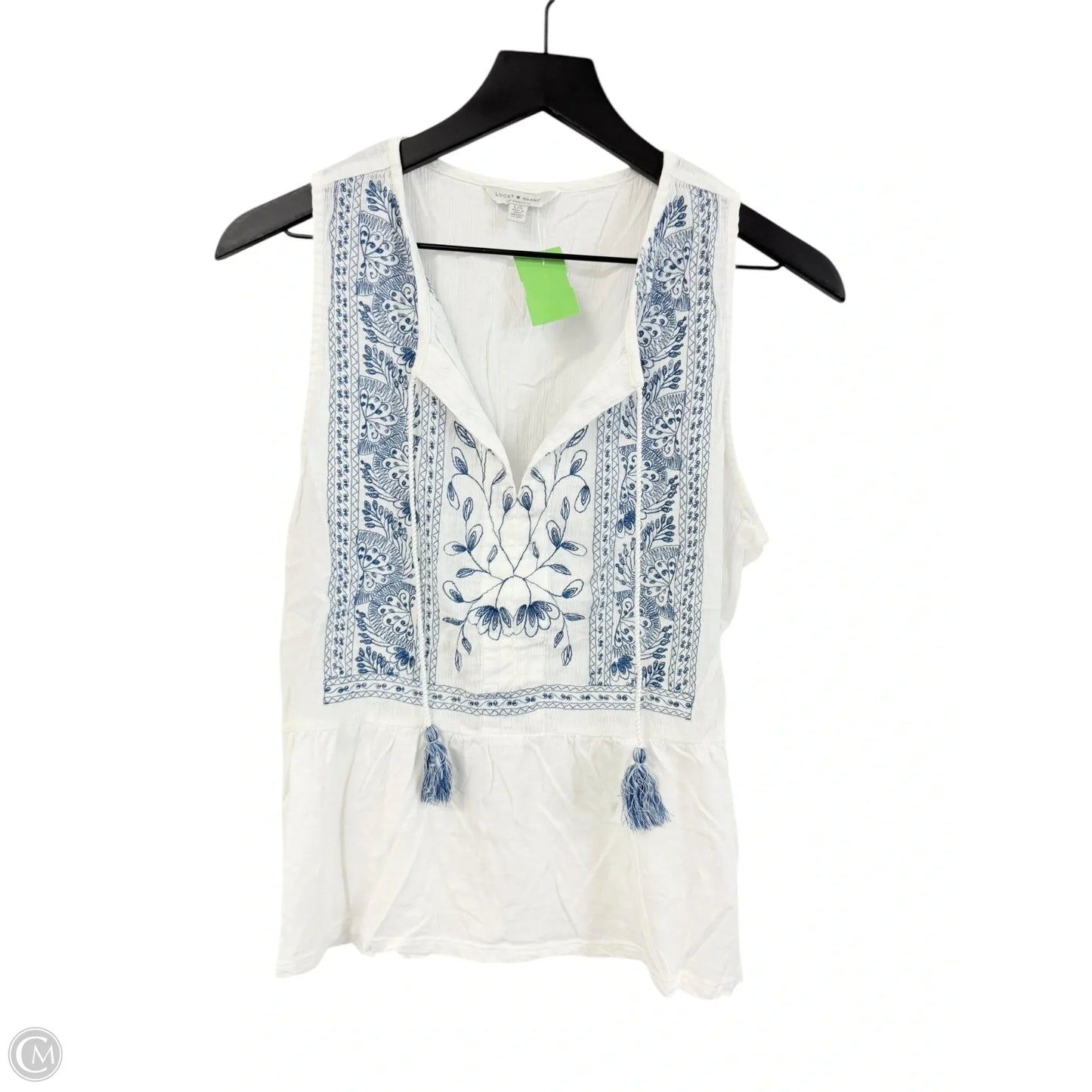Top Sleeveless By Lucky Brand In Blue & White, Size: L
