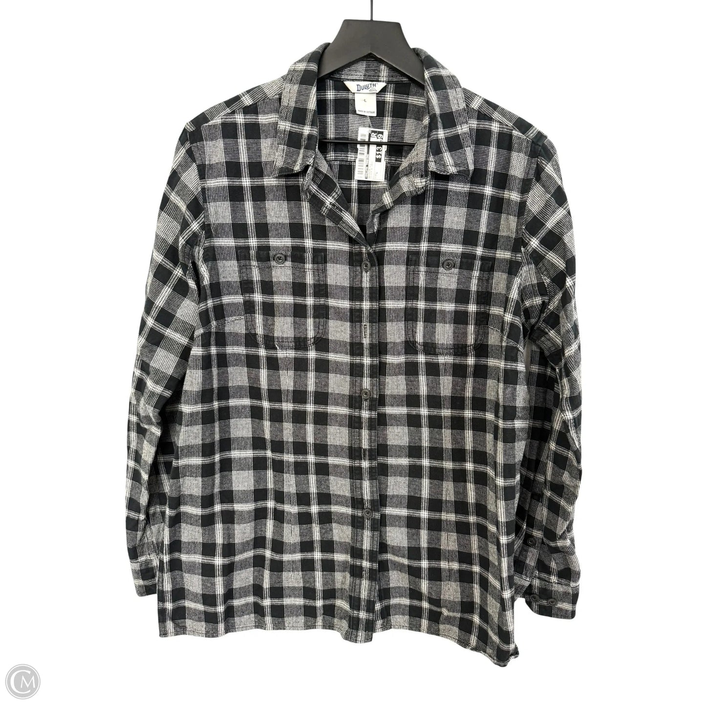 Blouse Long Sleeve By Duluth Trading In Black & Grey, Size: L