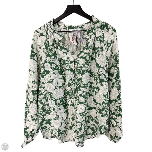 Top Long Sleeve By Clothes Mentor In Green & White, Size: L