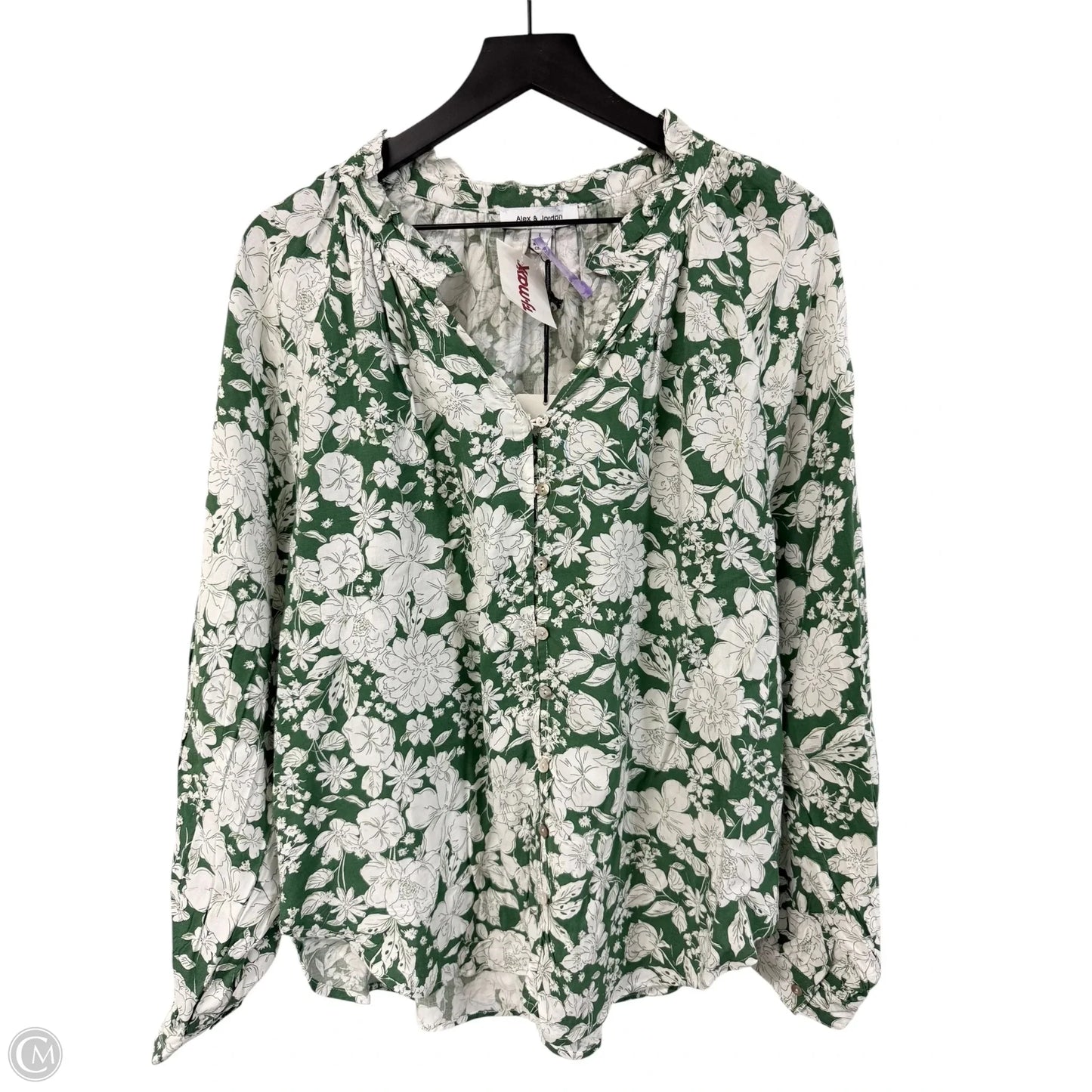 Top Long Sleeve By Clothes Mentor In Green & White, Size: L