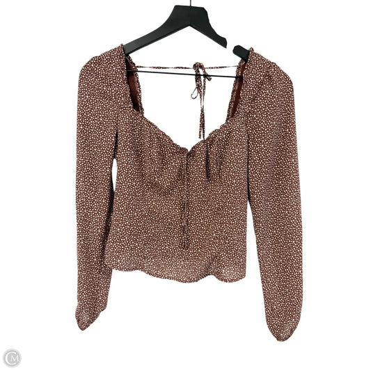 Top Long Sleeve By Abercrombie And Fitch In Brown & White, Size: S