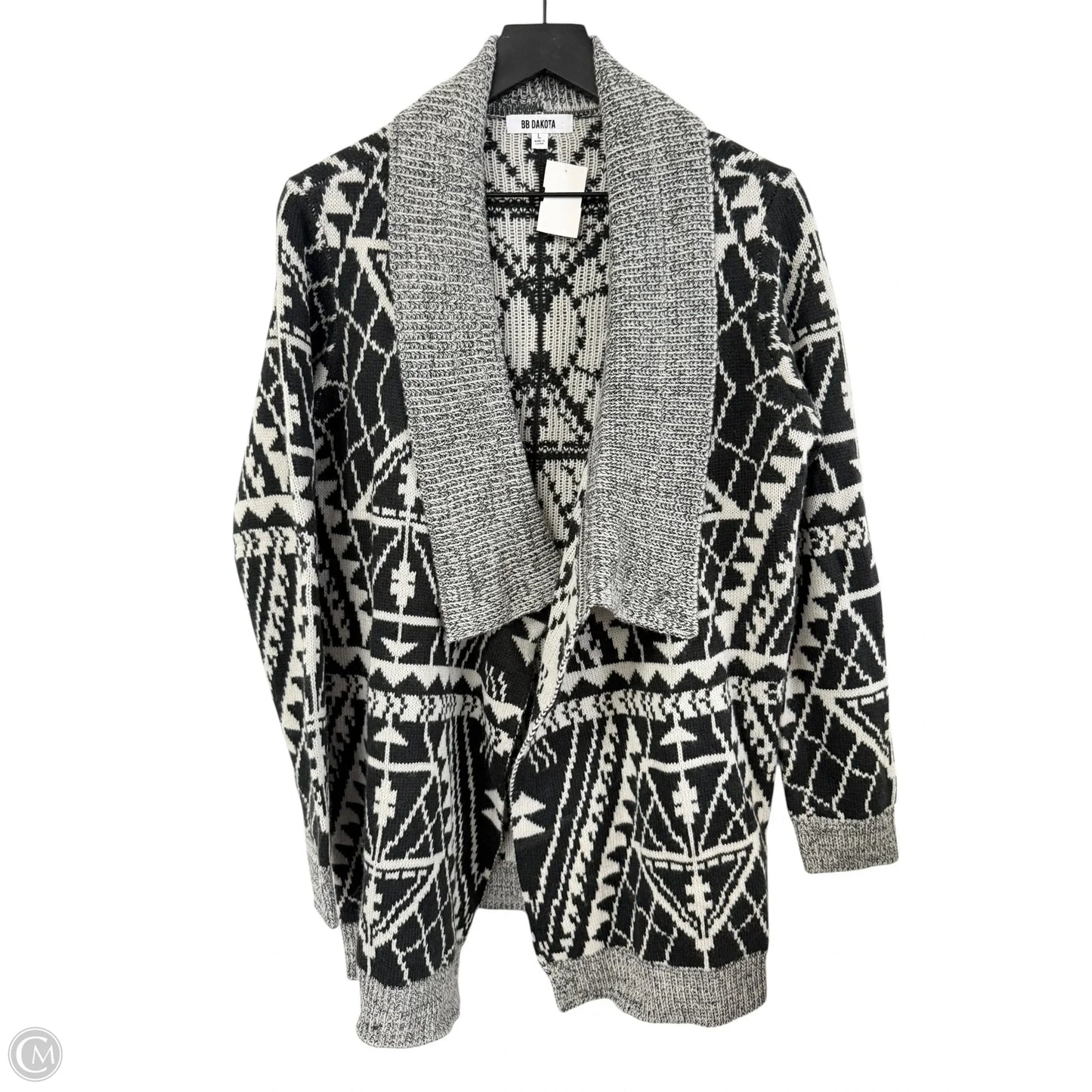 Sweater Cardigan By Bb Dakota In Black & Grey, Size: L