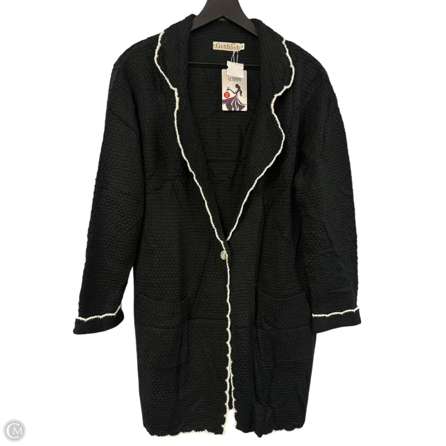 Sweater Cardigan By Cmf In Black & White, Size: M