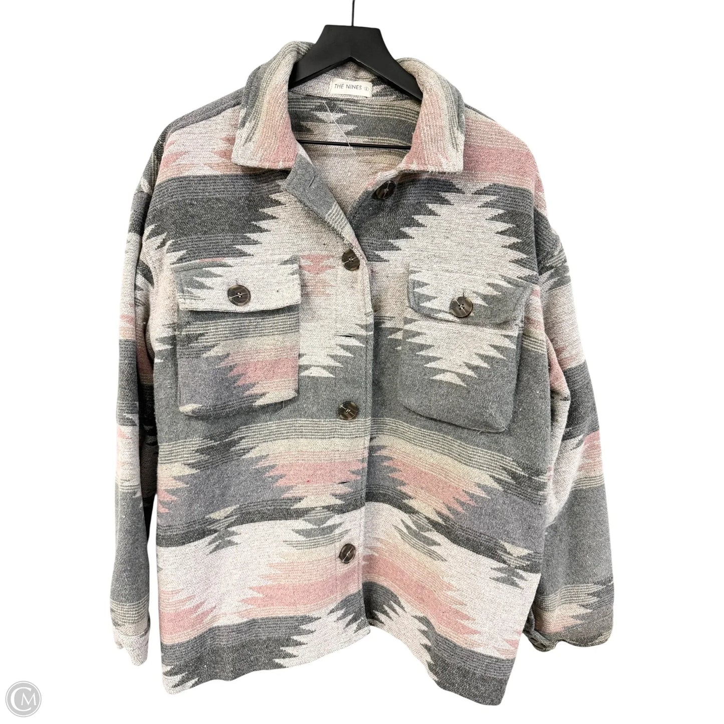 Jacket Shirt By The Nines In Grey & Pink, Size: L