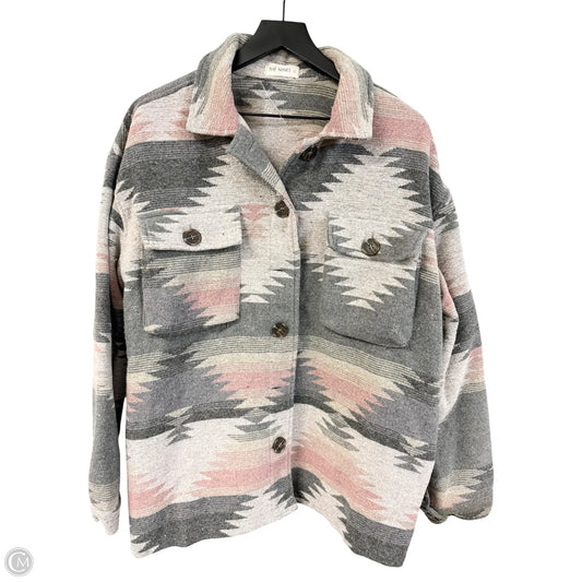 Jacket Shirt By The Nines In Grey & Pink, Size: L
