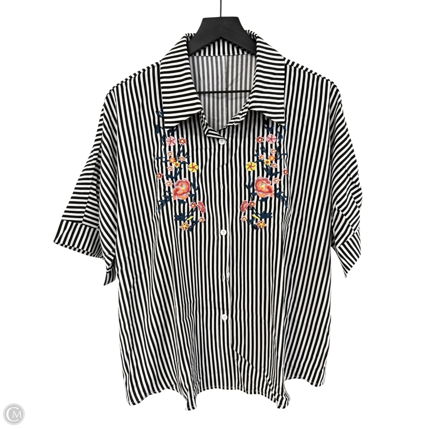Blouse Long Sleeve By Shein In Black & White, Size: Xl