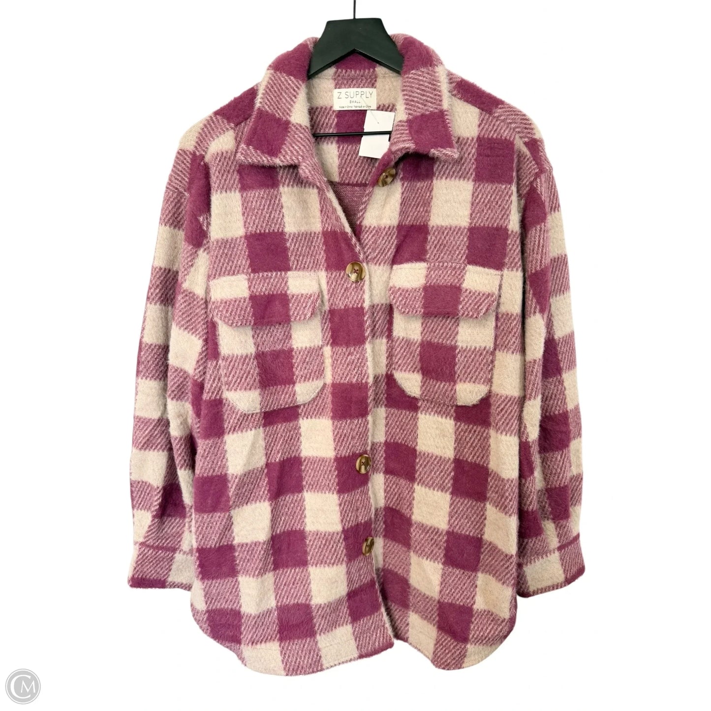 Jacket Shirt By Z Supply In Cream & Purple, Size: S