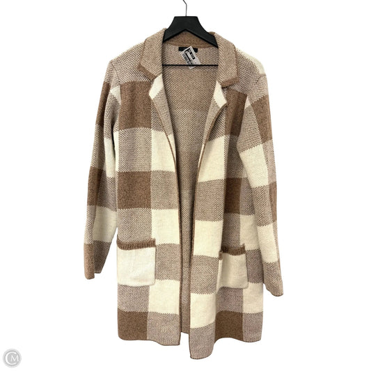 Sweater Cardigan By Love Tree In Brown & Cream, Size: M