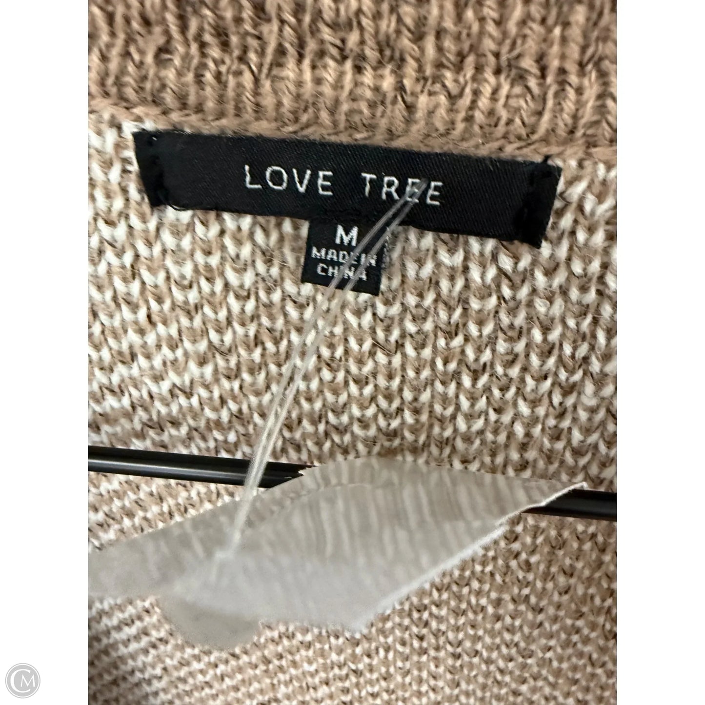 Sweater Cardigan By Love Tree In Brown & Cream, Size: M