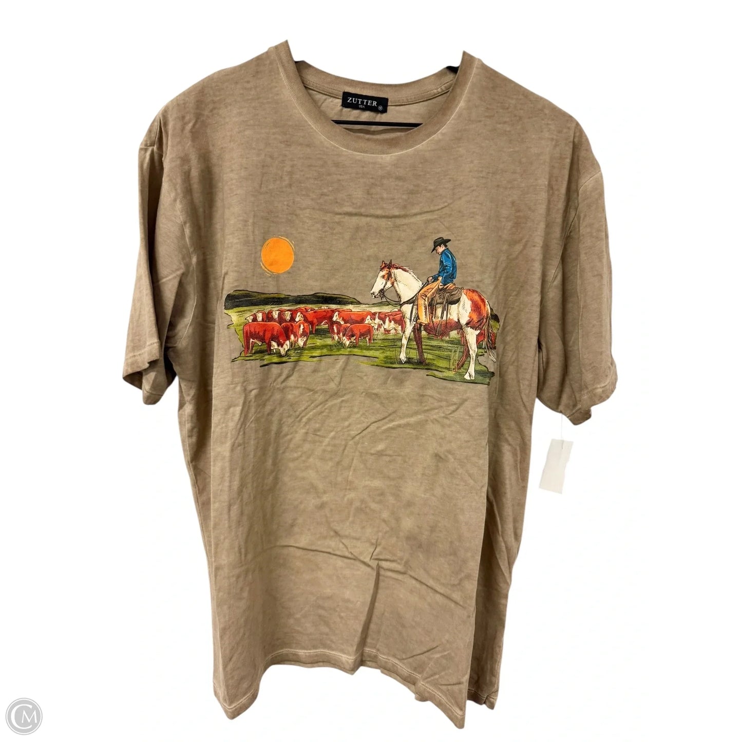 Top Short Sleeve By Cmc In Beige, Size: M