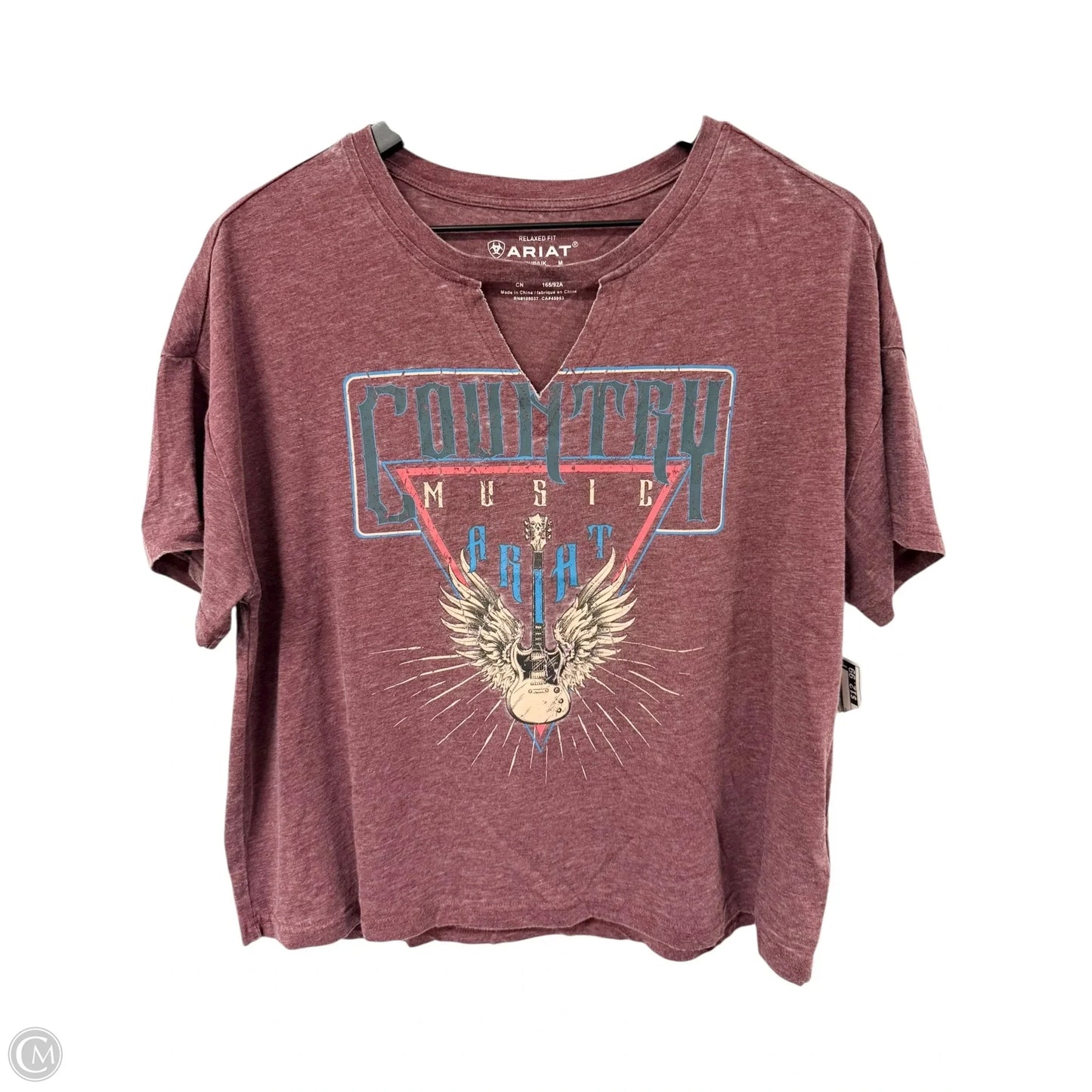 Top Short Sleeve By Ariat In Maroon, Size: M