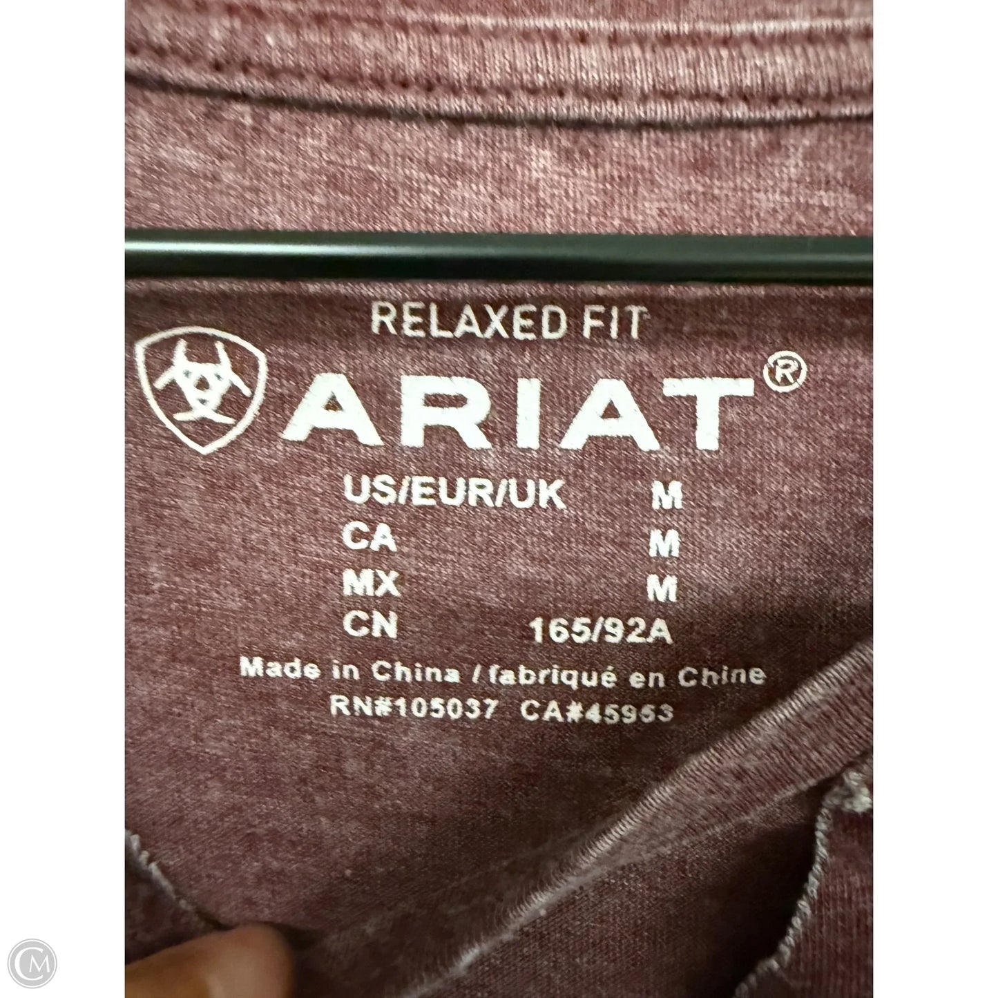 Top Short Sleeve By Ariat In Maroon, Size: M