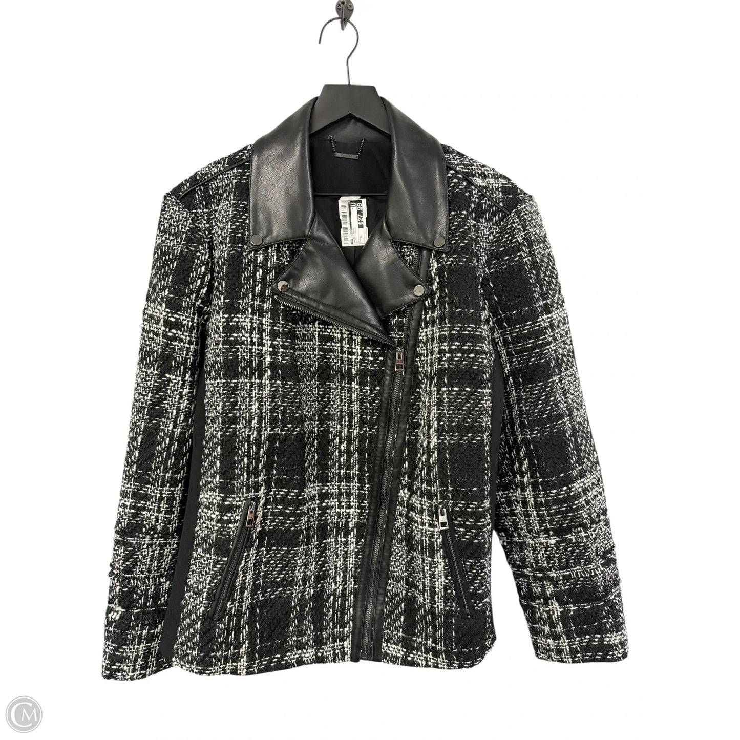Jacket Moto By Chicos In Black & White, Size: Xl