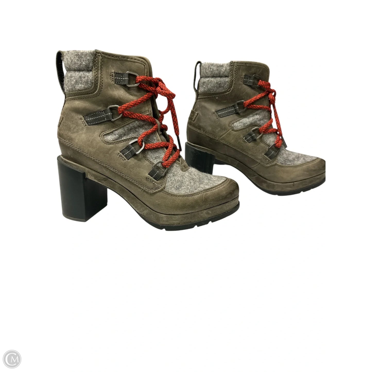 Boots Ankle Heels By Sorel In Green & Grey, Size: 8.5