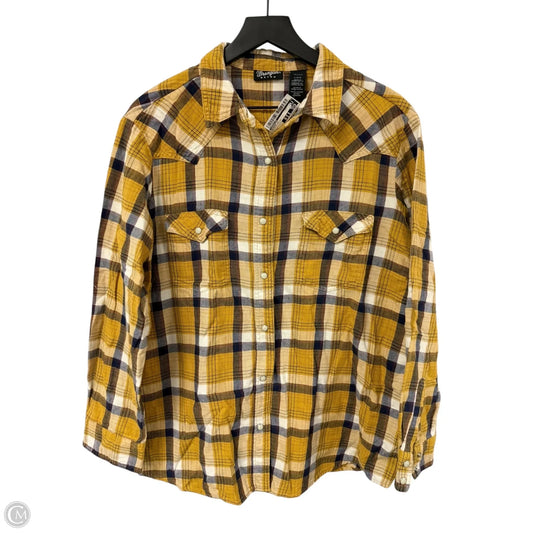 Blouse Long Sleeve By Wrangler In Blue & Yellow, Size: L