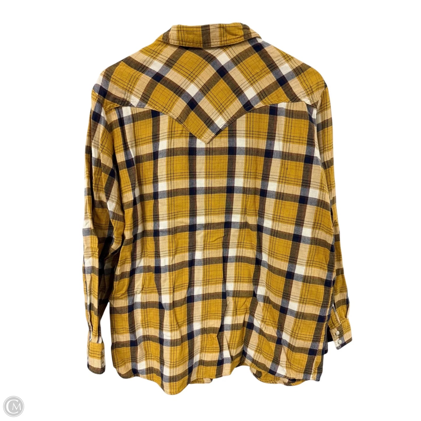 Blouse Long Sleeve By Wrangler In Blue & Yellow, Size: L