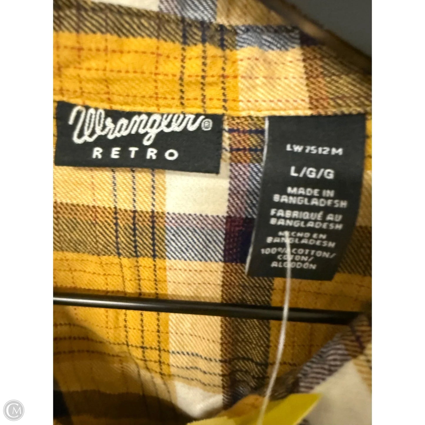 Blouse Long Sleeve By Wrangler In Blue & Yellow, Size: L