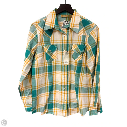 Blouse Long Sleeve By Wrangler In Green & Yellow, Size: M
