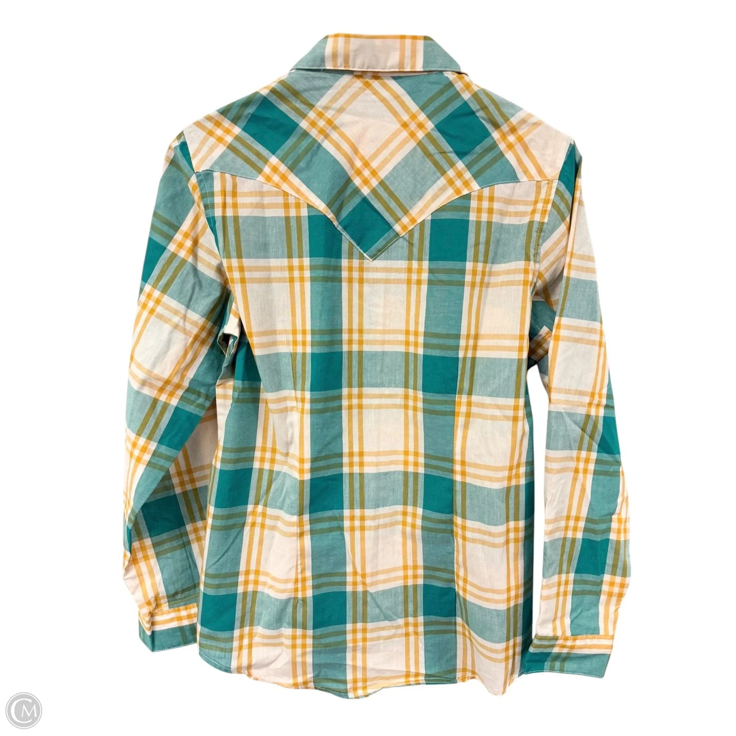 Blouse Long Sleeve By Wrangler In Green & Yellow, Size: M