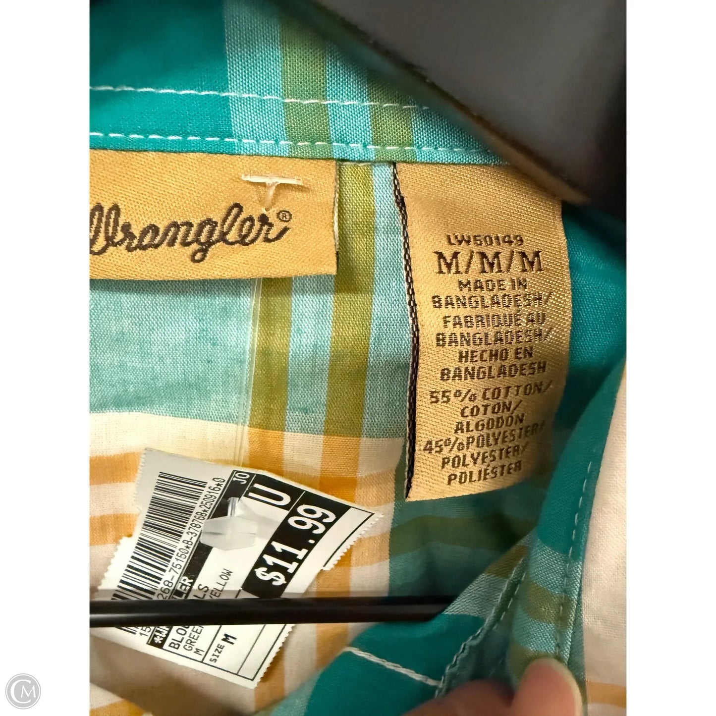 Blouse Long Sleeve By Wrangler In Green & Yellow, Size: M