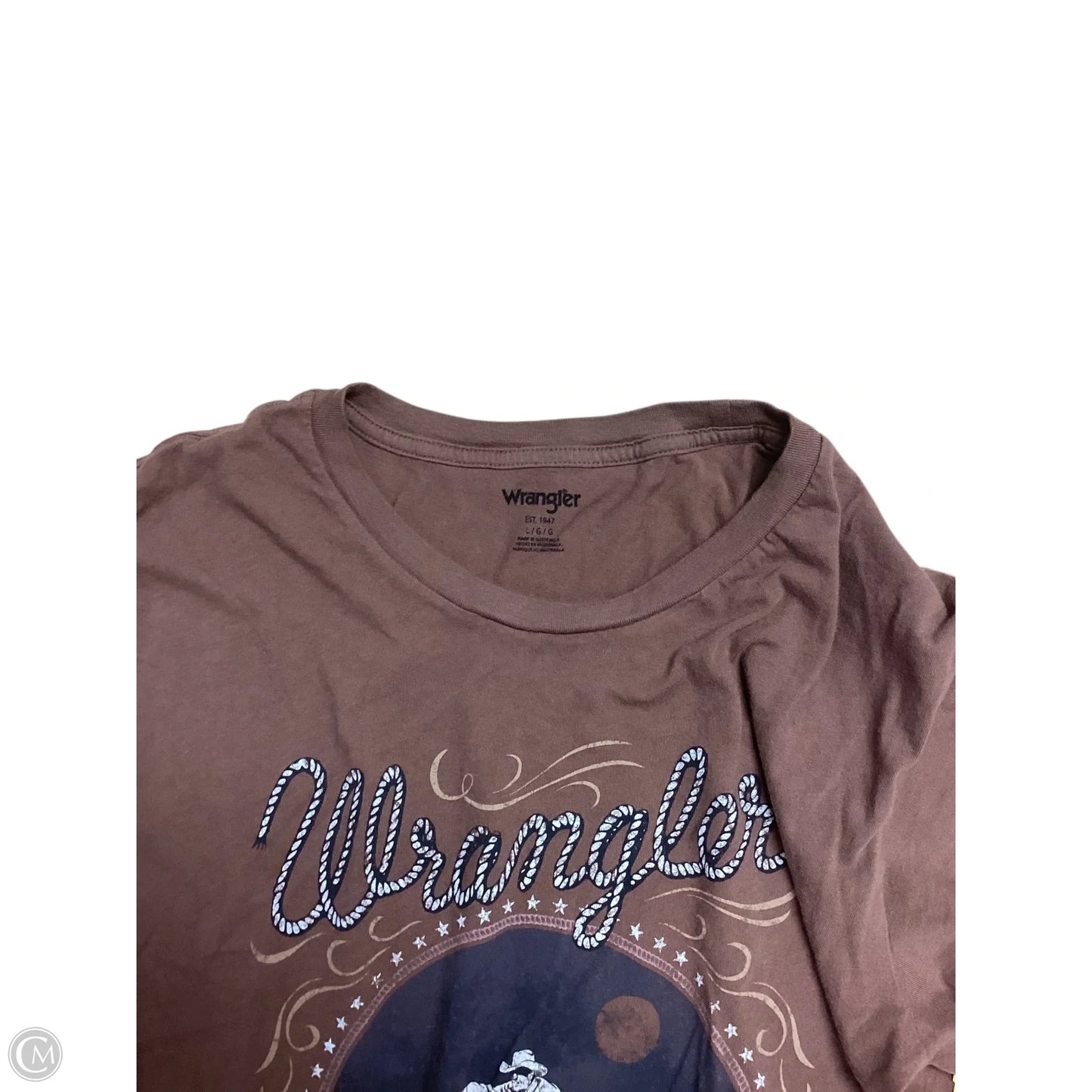 Top Short Sleeve By Wrangler In Brown, Size: L