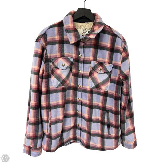 Jacket Shirt By Sage In Black & Purple, Size: L