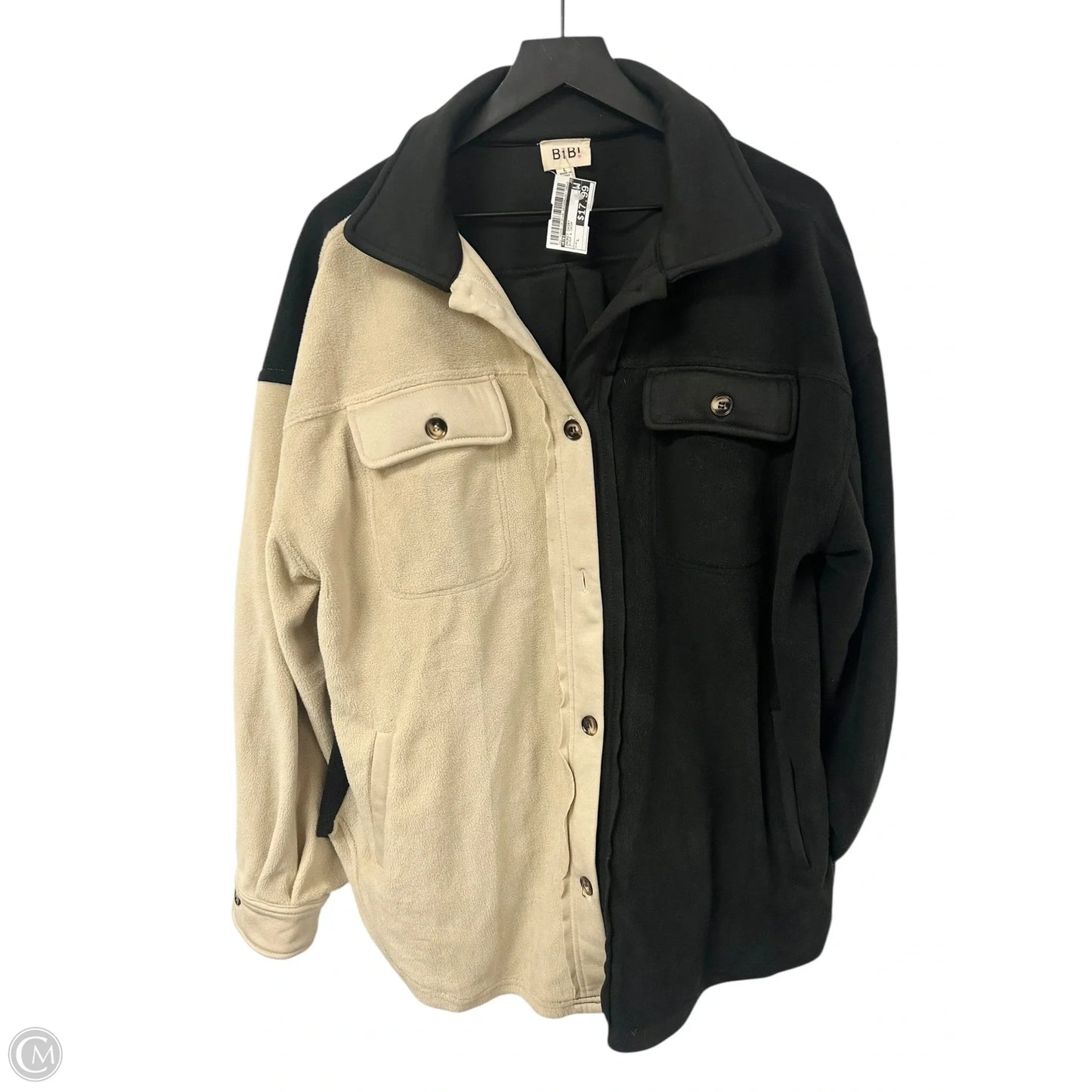 Jacket Shirt By Bibi In Black & Cream, Size: L