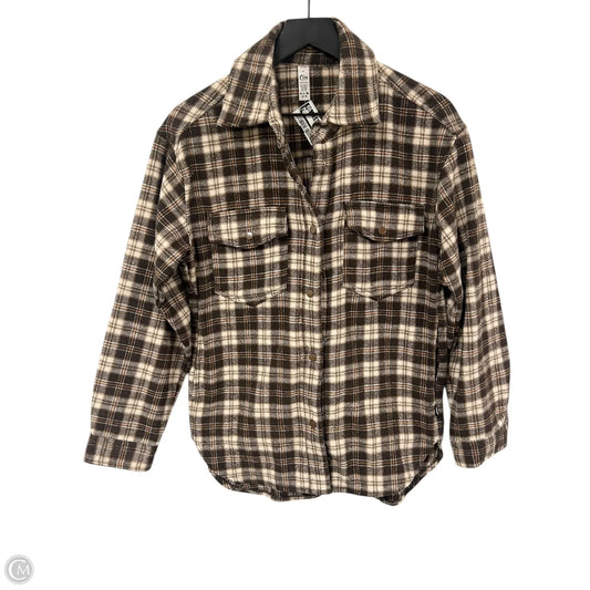 Jacket Shirt By Zyia In Brown & Cream, Size: S