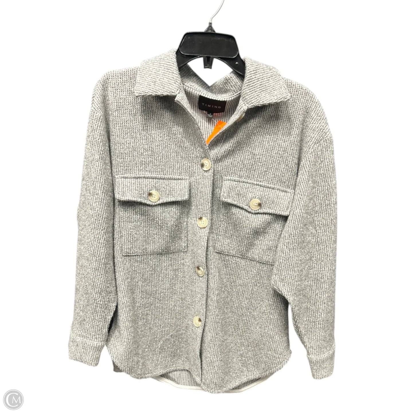 Jacket Shirt By Timing In Grey, Size: S