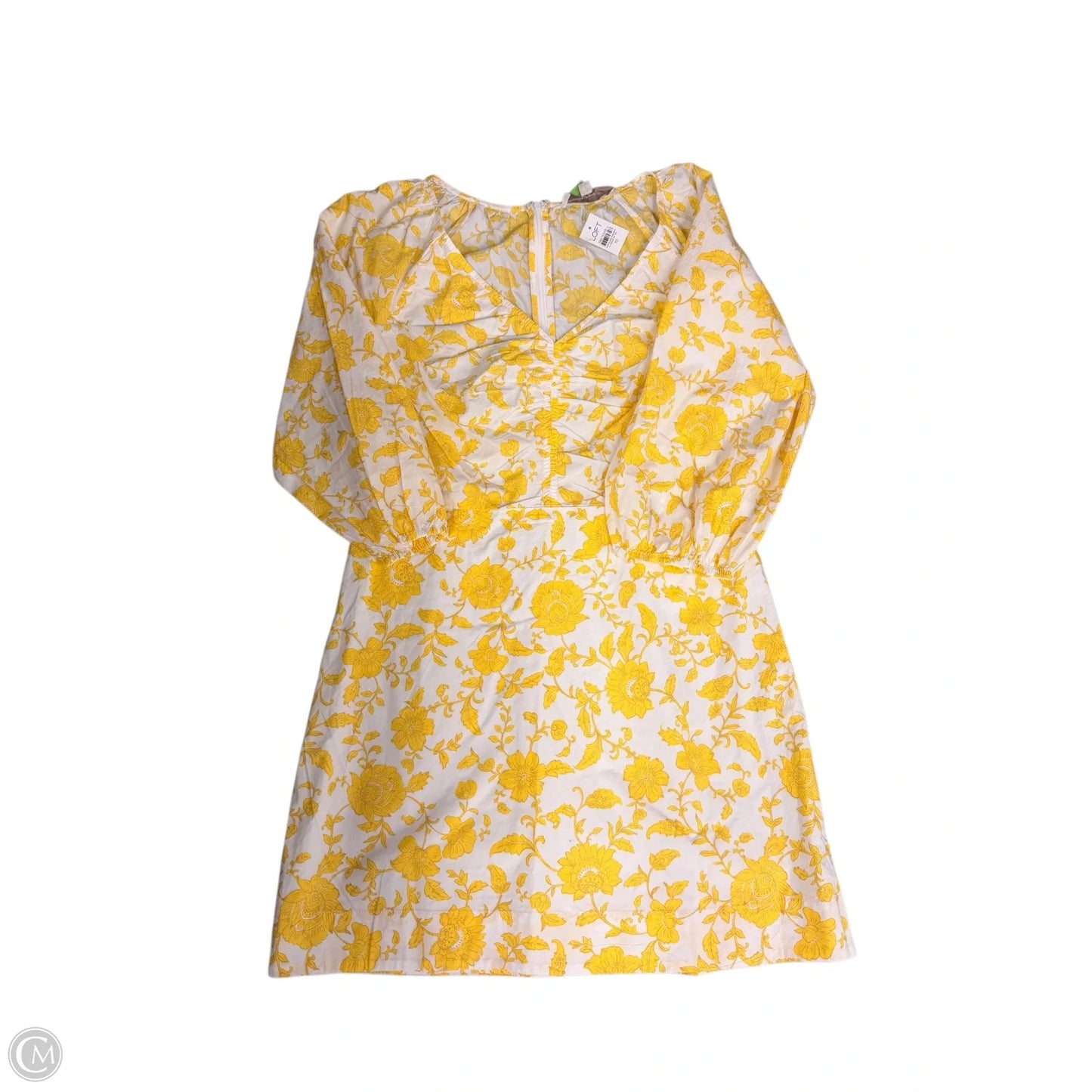 Dress Casual Midi By Loft In White & Yellow, Size: 10