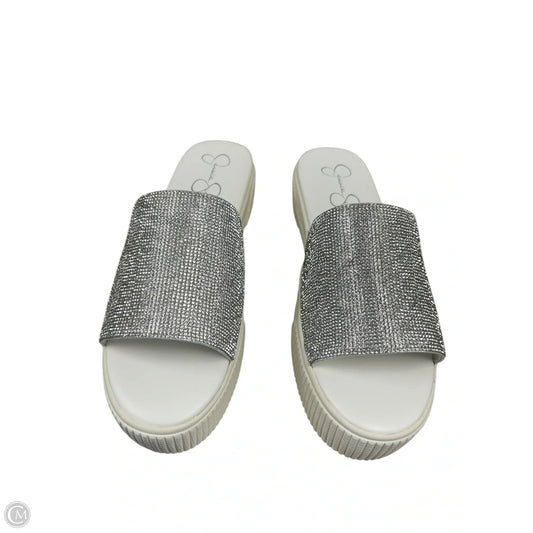Sandals Flats By Jessica Simpson In Silver & White, Size: 9