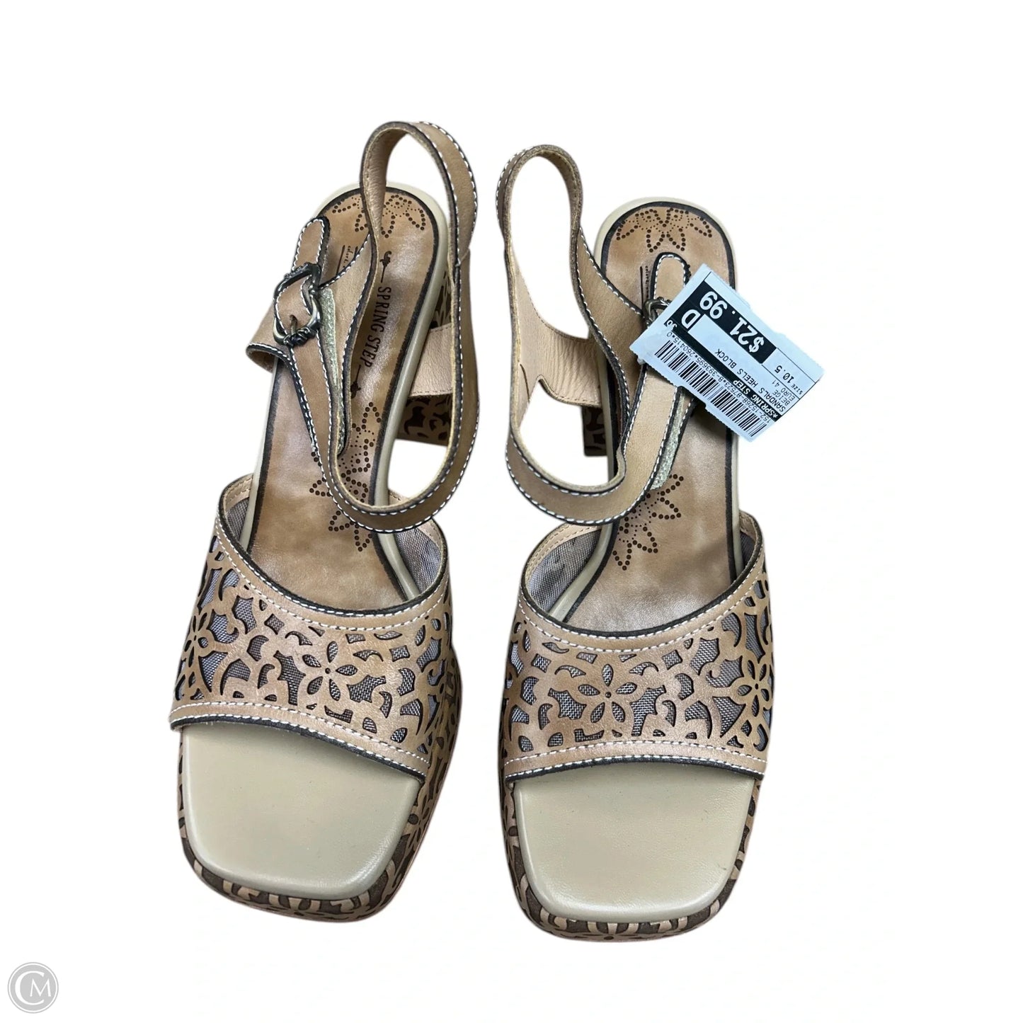 Sandals Heels Block By Spring Step In Beige, Size: 10.5