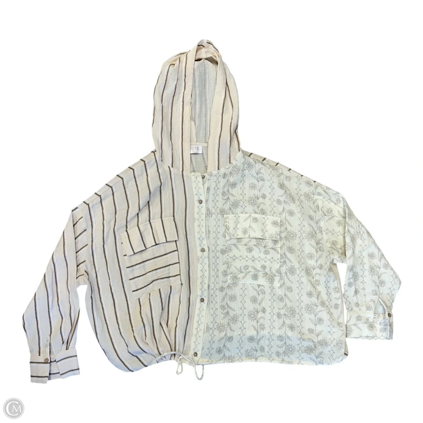 Blouse Long Sleeve By Fate In Brown & Cream, Size: S