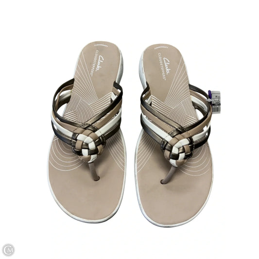 Sandals Flip Flops By Clarks In Tan & White, Size: 10