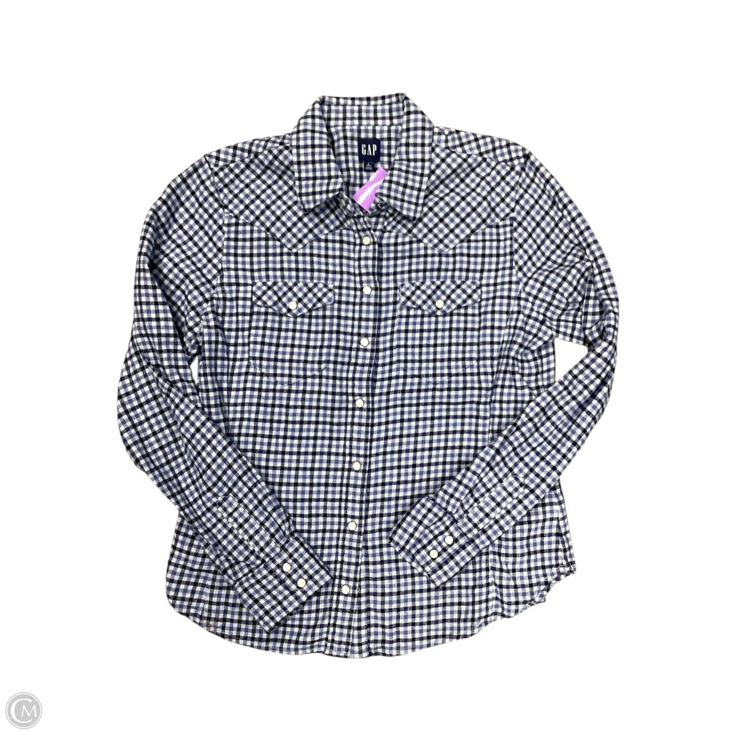 Blouse Long Sleeve By Gap In Blue & Grey, Size: L