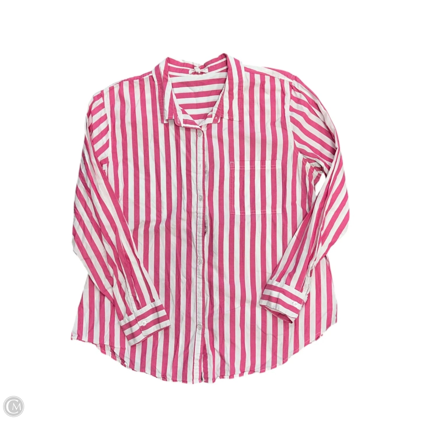 Blouse Long Sleeve By Maurices In Pink & White, Size: Xl