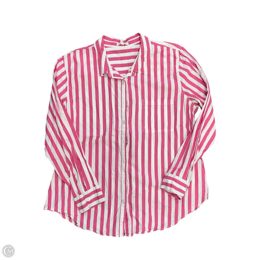 Blouse Long Sleeve By Maurices In Pink & White, Size: Xl