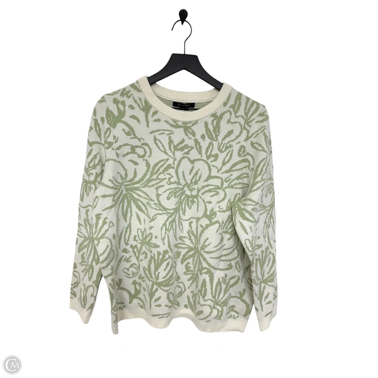 Sweater By Tahari By Arthur Levine In Green & White, Size: 1x