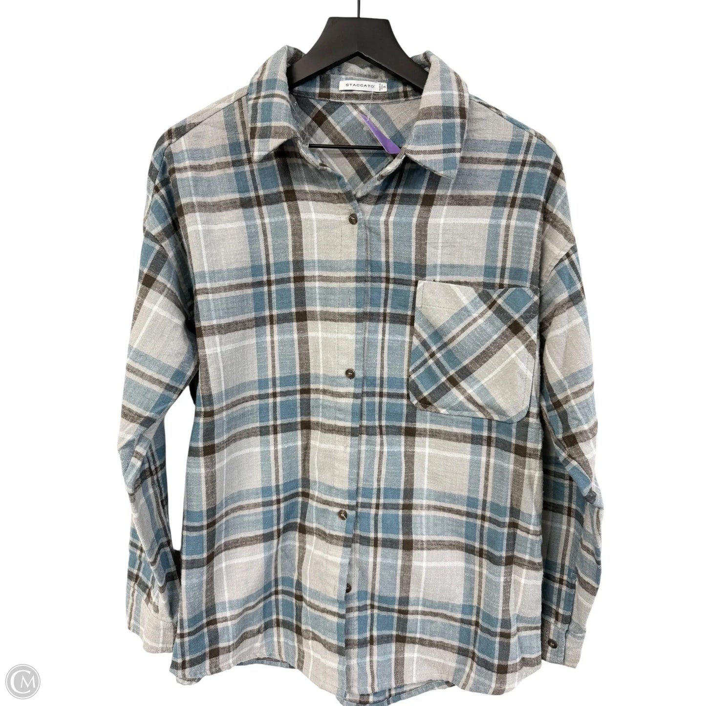 Blouse Long Sleeve By Staccato In Blue & Grey, Size: S