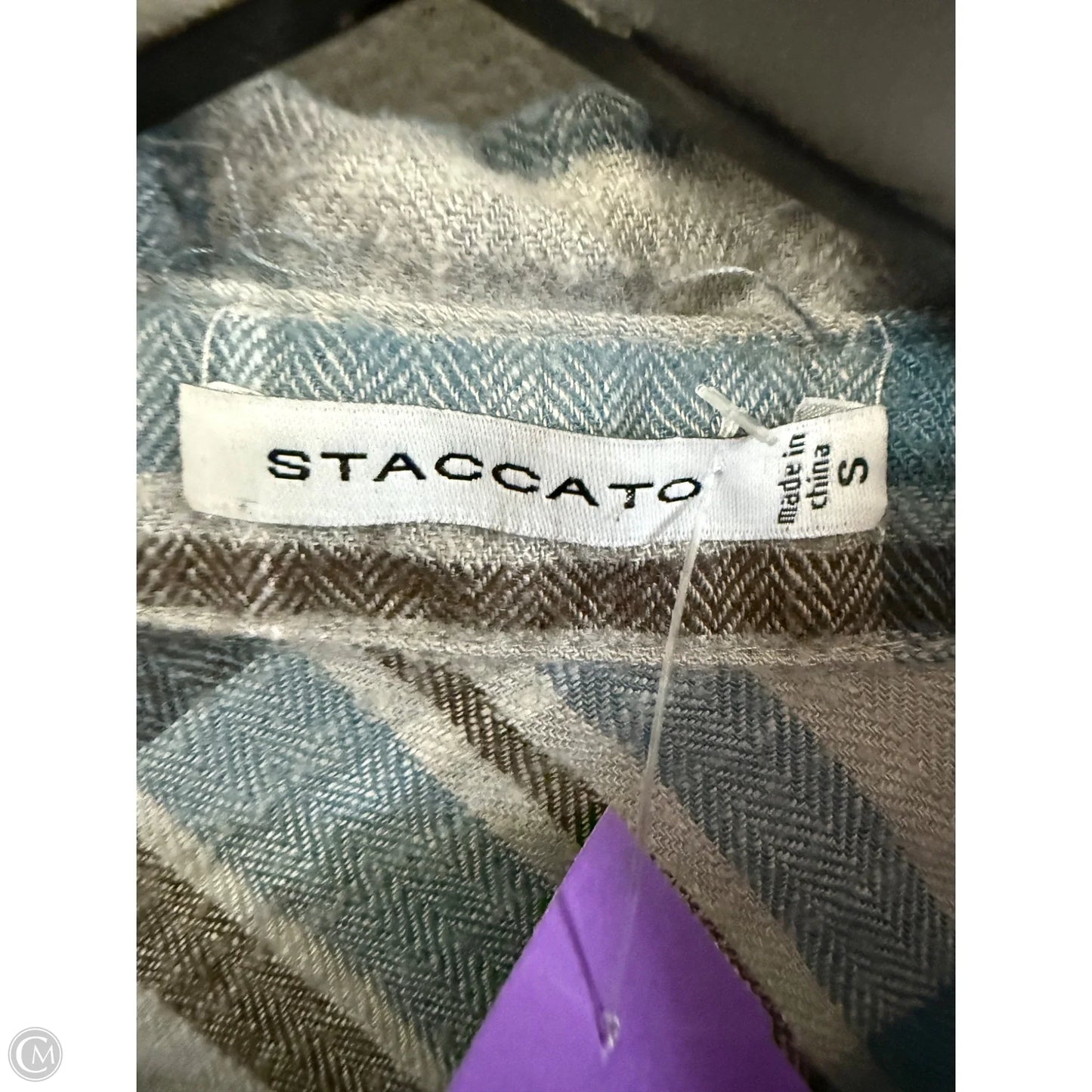 Blouse Long Sleeve By Staccato In Blue & Grey, Size: S