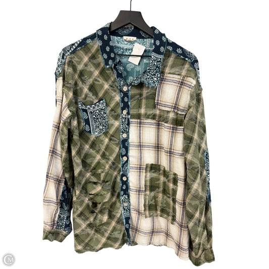 Blouse Long Sleeve By Pol In Blue & Green, Size: S