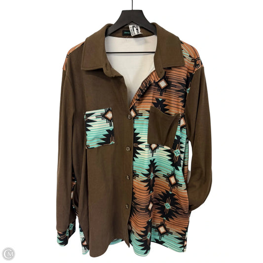 Jacket Shirt By Clothes Mentor In Brown, Size: L