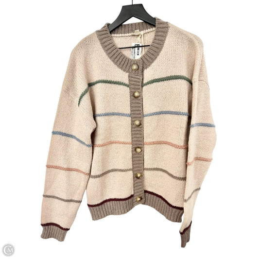 Sweater Cardigan By Hem & Thread In Brown & Tan, Size: L