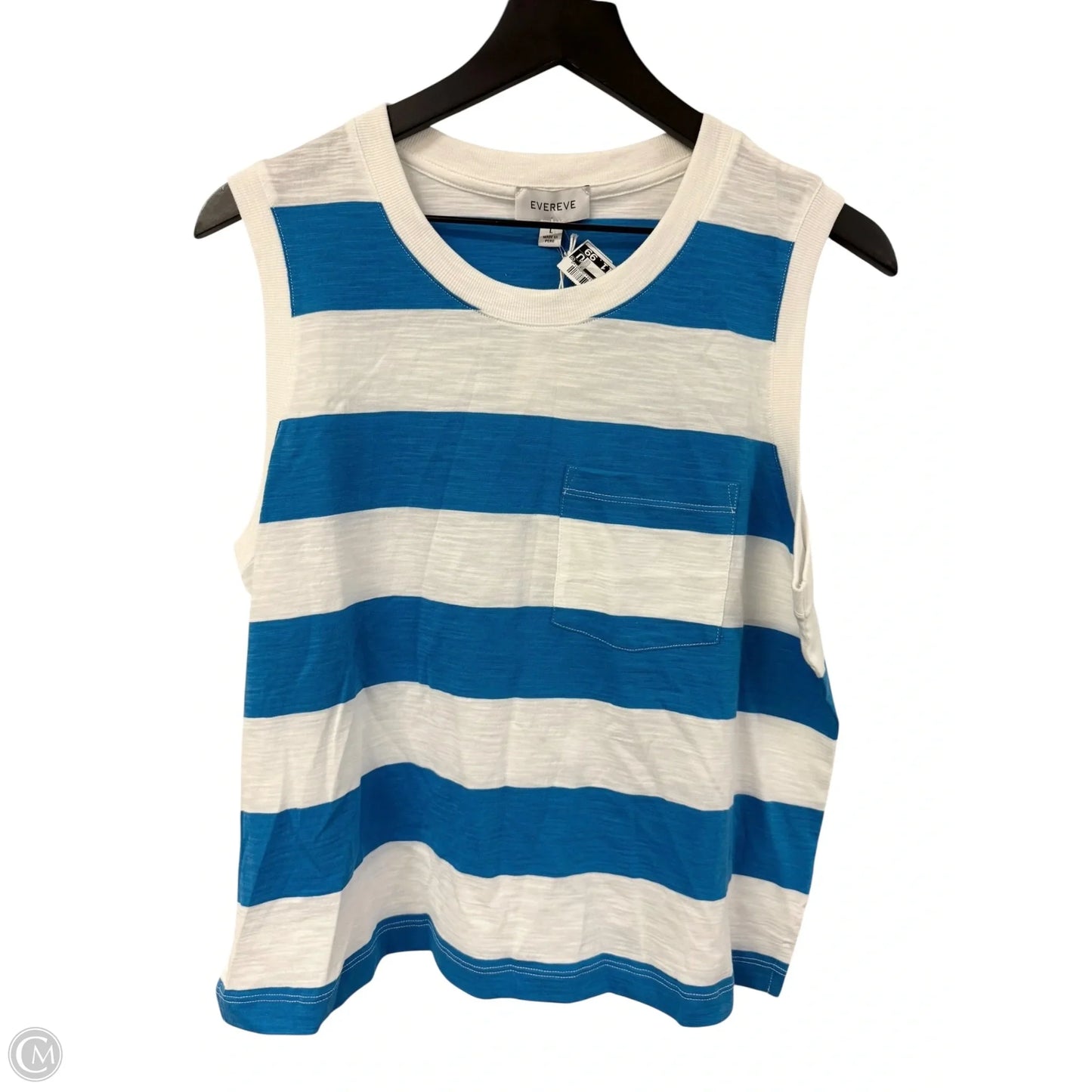 Top Sleeveless By Evereve In Blue & White, Size: L