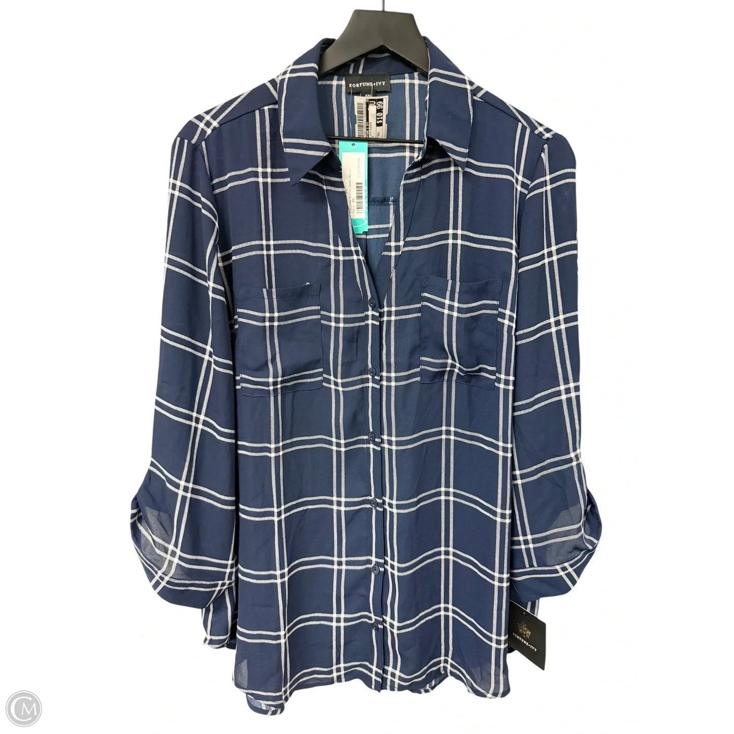 Top 3/4 Sleeve By Fortune & Ivy In Blue, Size: Xxl