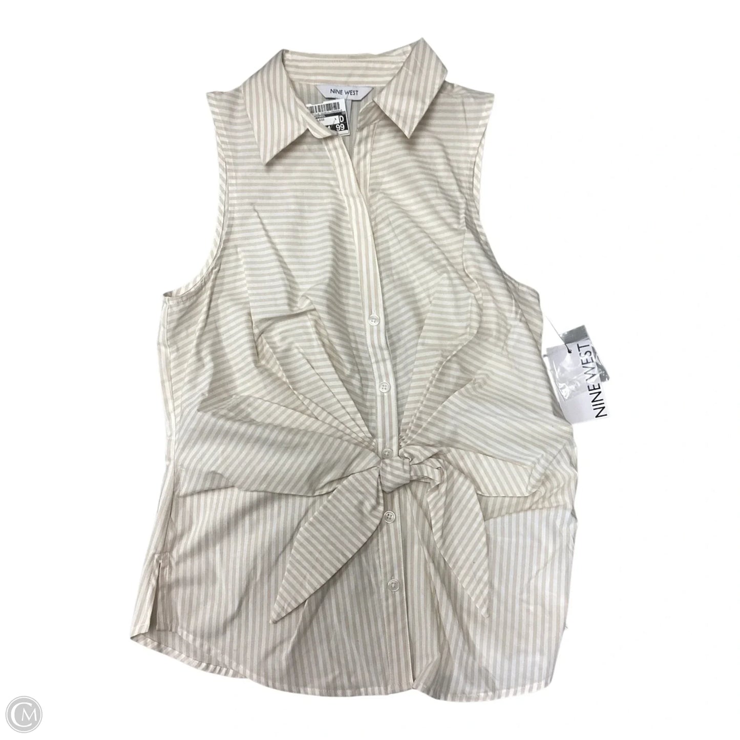 Blouse Sleeveless By Nine West Apparel In Tan & White