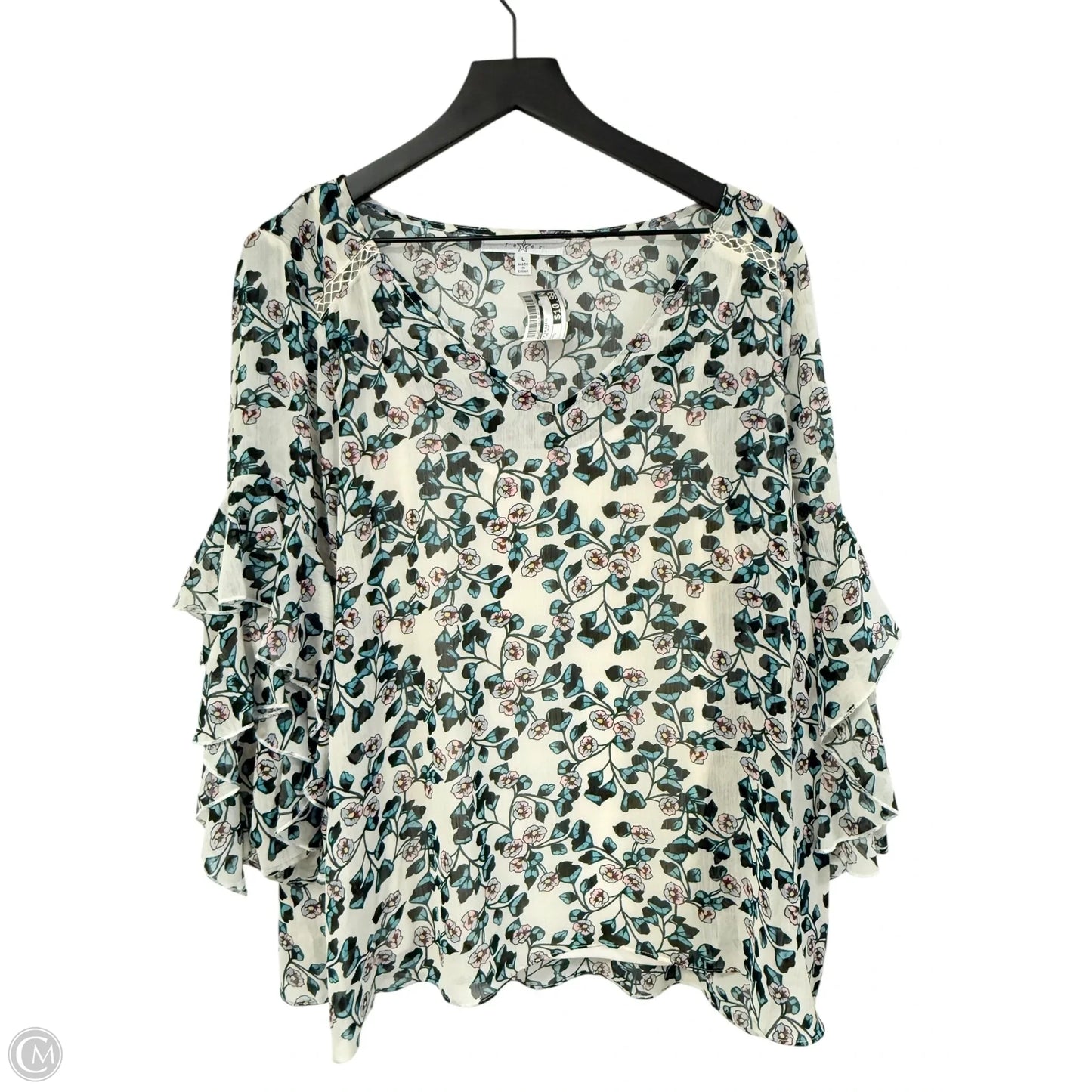 Top 3/4 Sleeve By Fever In Floral Print, Size: L