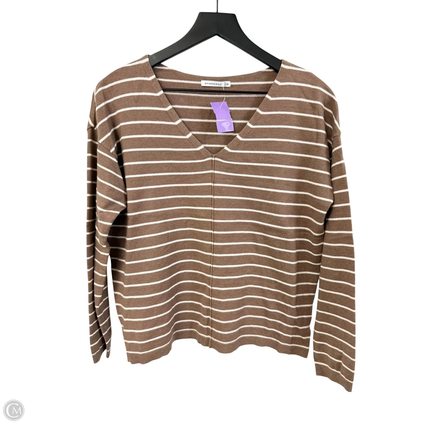 Top Long Sleeve Basic By Staccato In Tan & White, Size: M