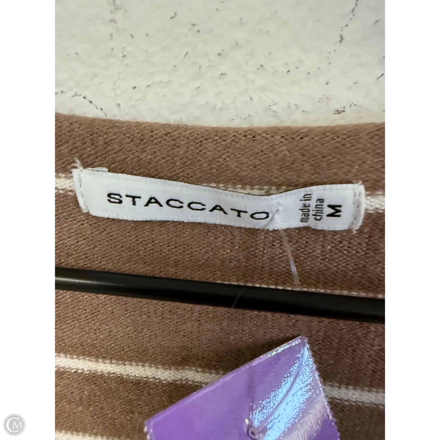 Top Long Sleeve Basic By Staccato In Tan & White, Size: M