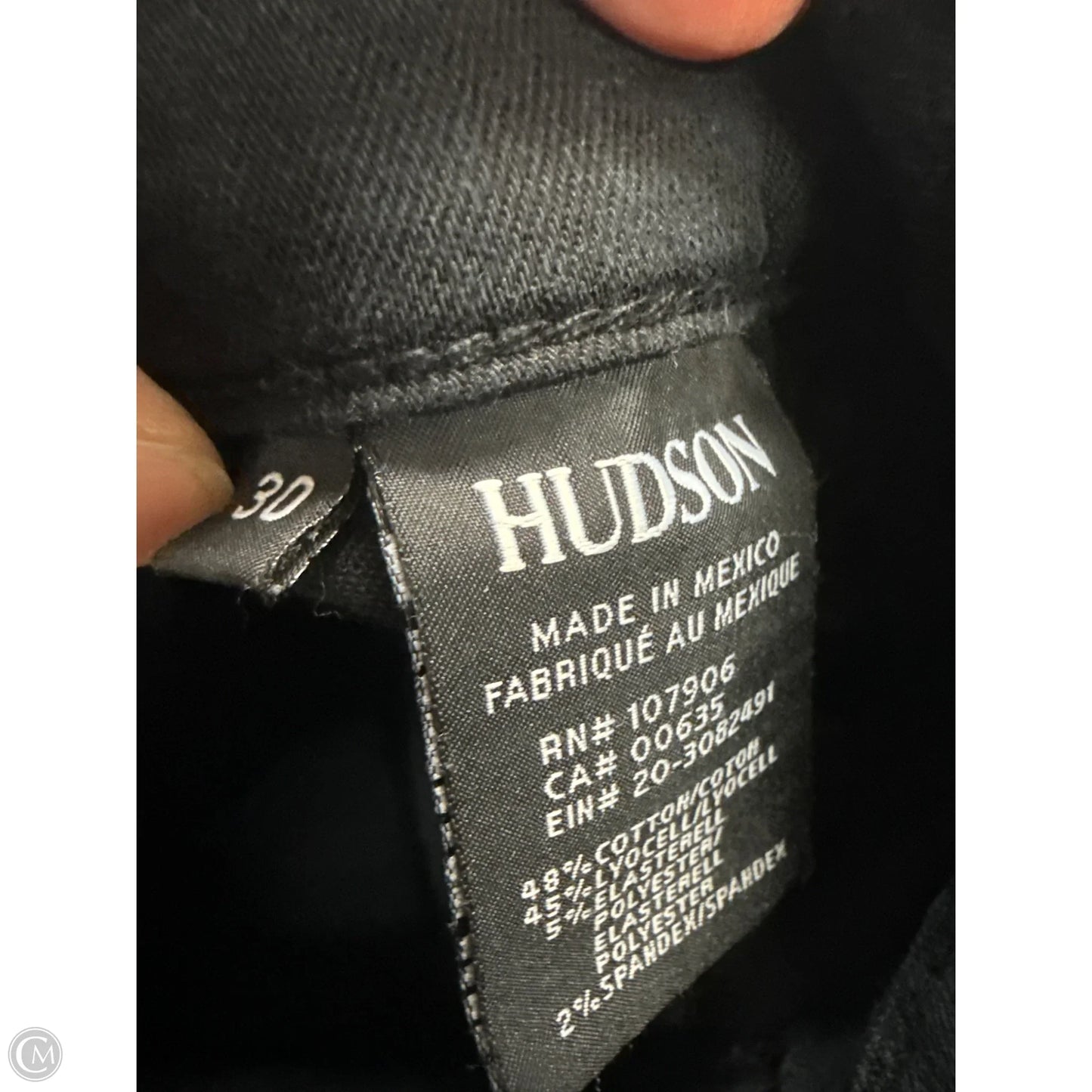 Jeans Skinny By Hudson In Black Denim, Size: 10